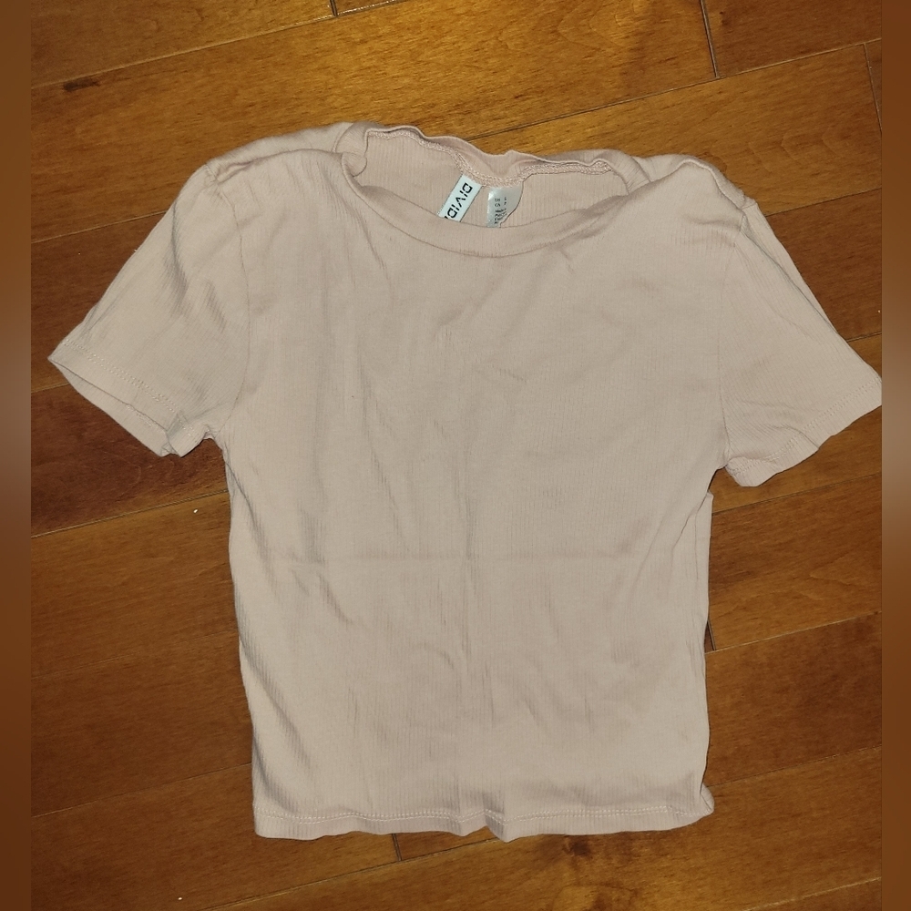 H&M Divided Ribbed Baby Tee Soft Pink Minimalist Clean Girl Top S - Picture 3 of 4